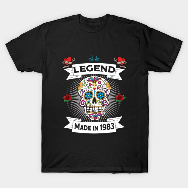 40th Birthday - Sugar Skull Legend Made In 1983 T-Shirt by Kudostees